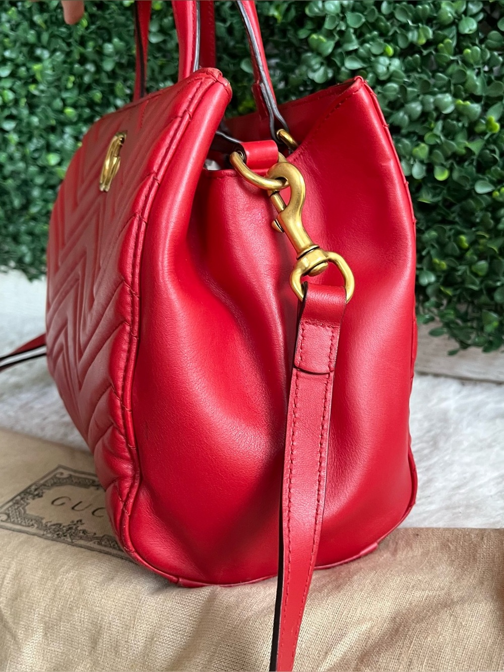 GUCCI Red Marmont GG Disco Red Satchel Tote + Dustbag - Picture 3 of 11